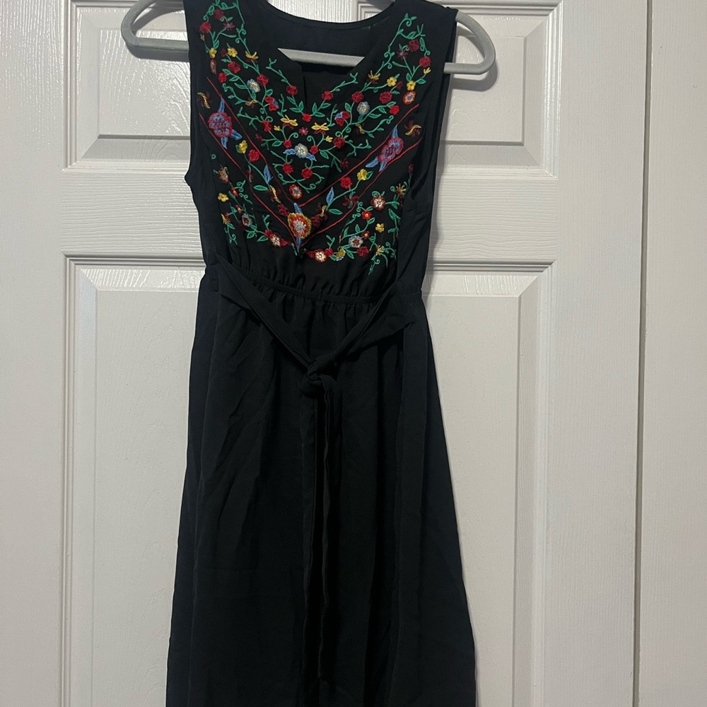 SHEIN Black Mini Dress with Colorful Embroidery